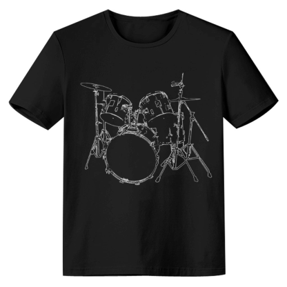 Adult Unisex Drums Artistic Design Music Festival Black T-shirt Costume