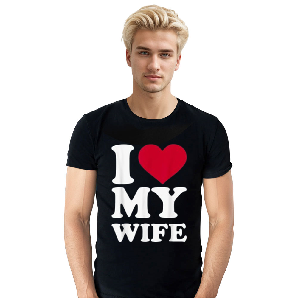 Adult Unisex Letter I Love My Wife Valentine's Day Heart Black T-shirt Costume