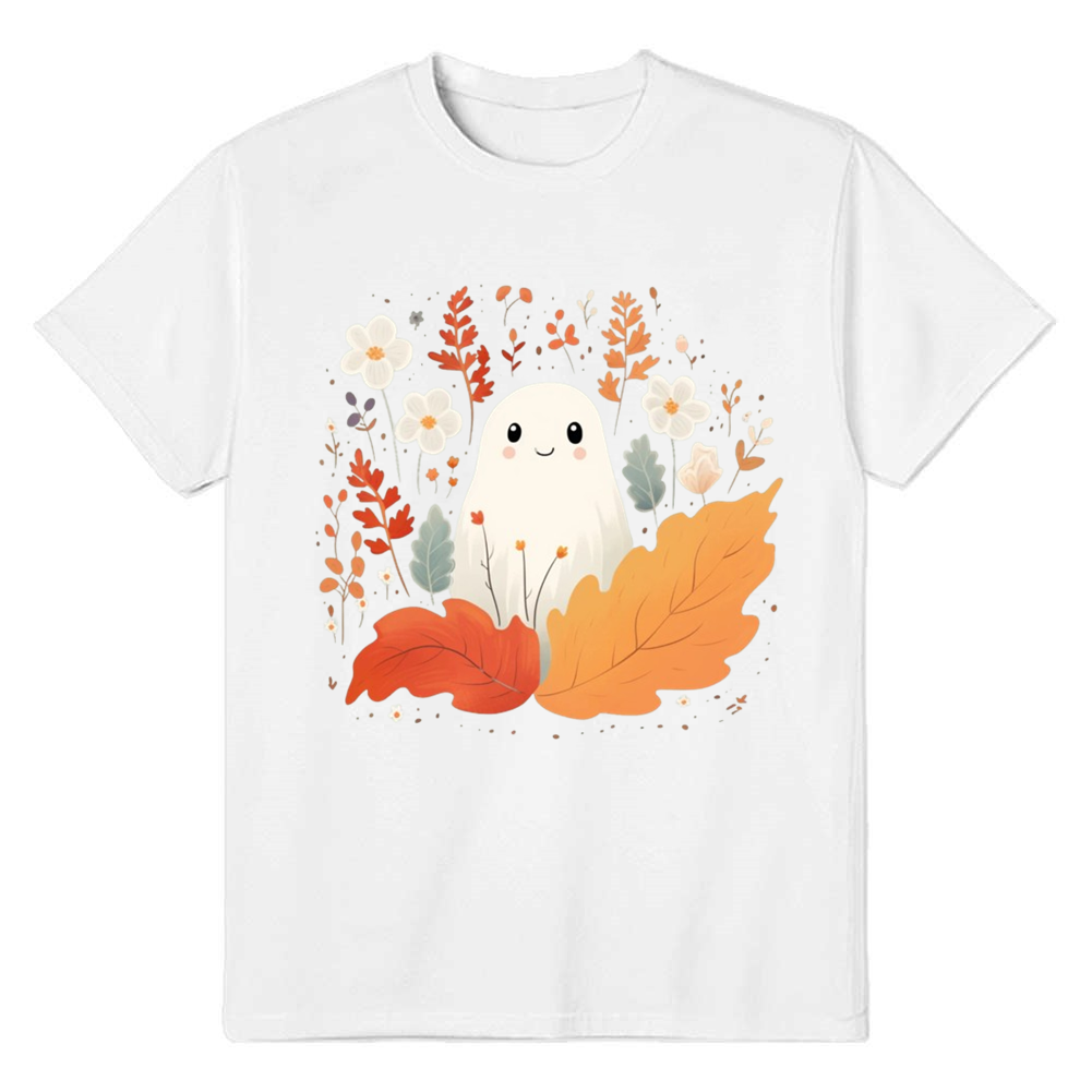 Adult Unisex Cute Spooky Ghost Halloween White T-shirt Costume