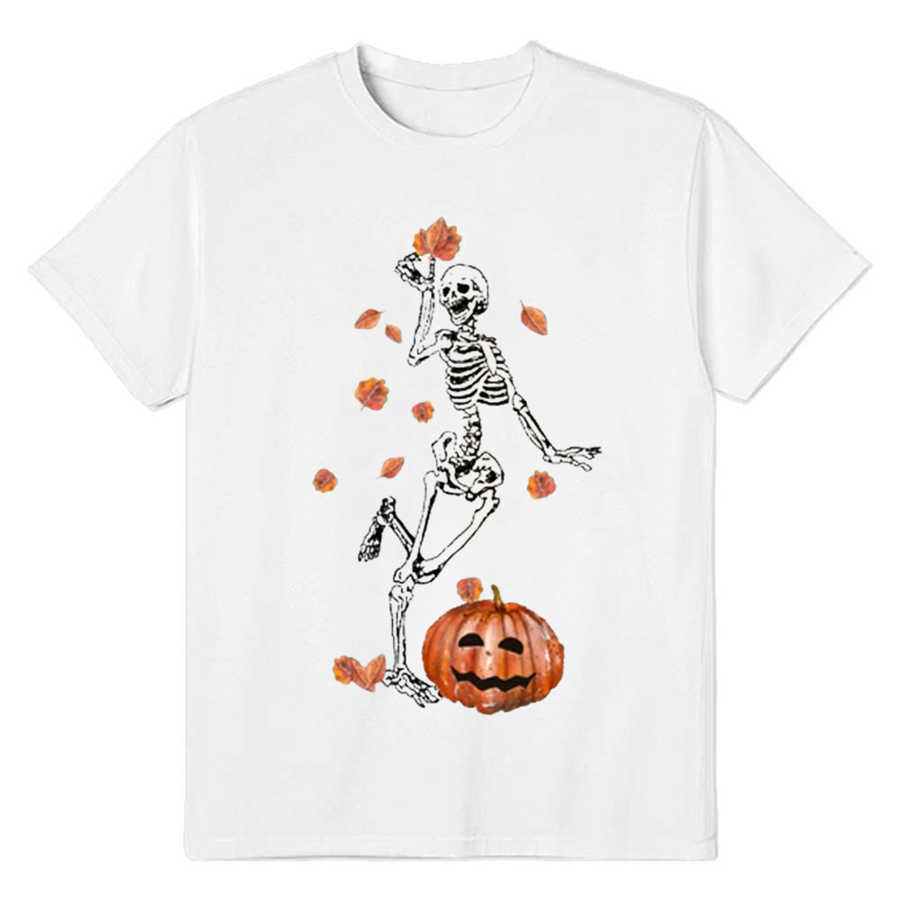Adult Unisex Halloween Pumpkin Skull White T-shirt Costume