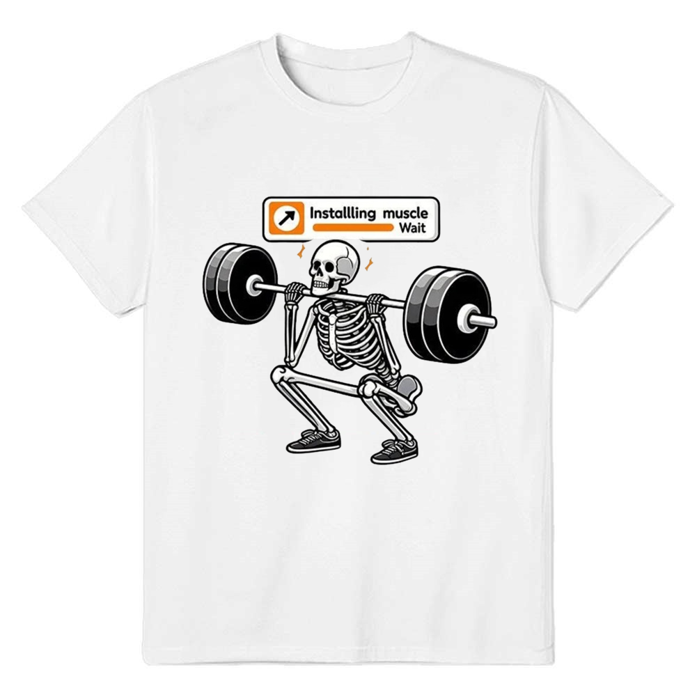 Adult Unisex Funny Gym Work Installing Muscle Skeleton White T-shirt Costume