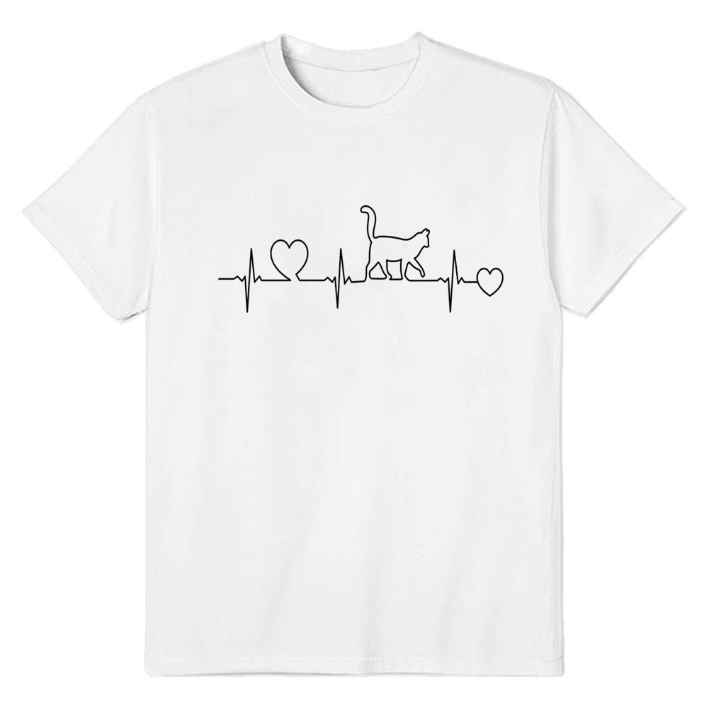 Adult Unisex Cat Heartbeat Pet Lover White T-shirt Costume