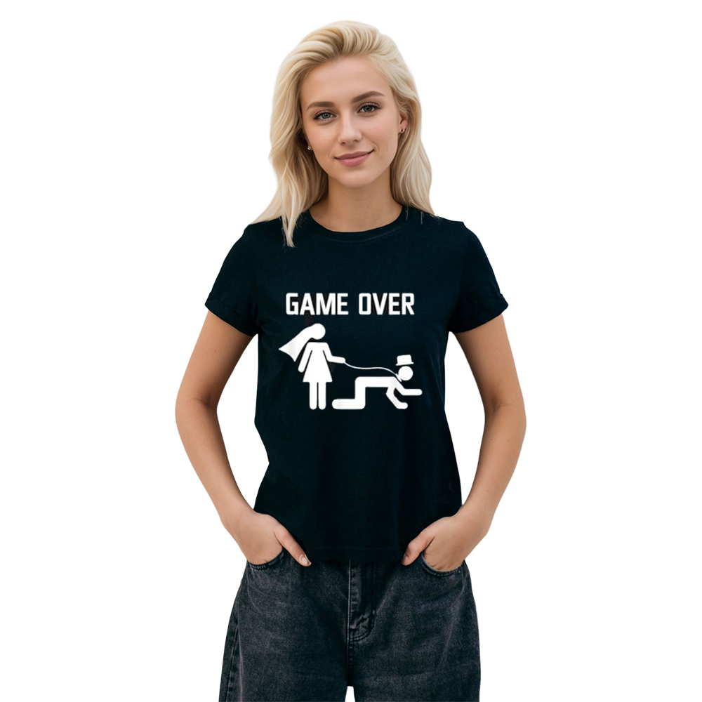 Adult Funny Bride Groom Wedding Game Over Bachelor Party Black T-shirt Costume