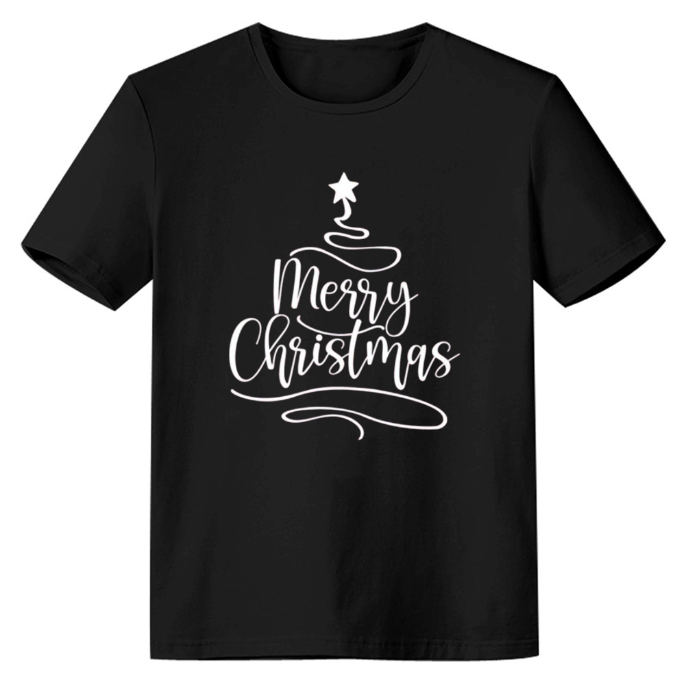 Adult Unisex Merry Christmas Tee Xmas Tree Black Festival T-shirt