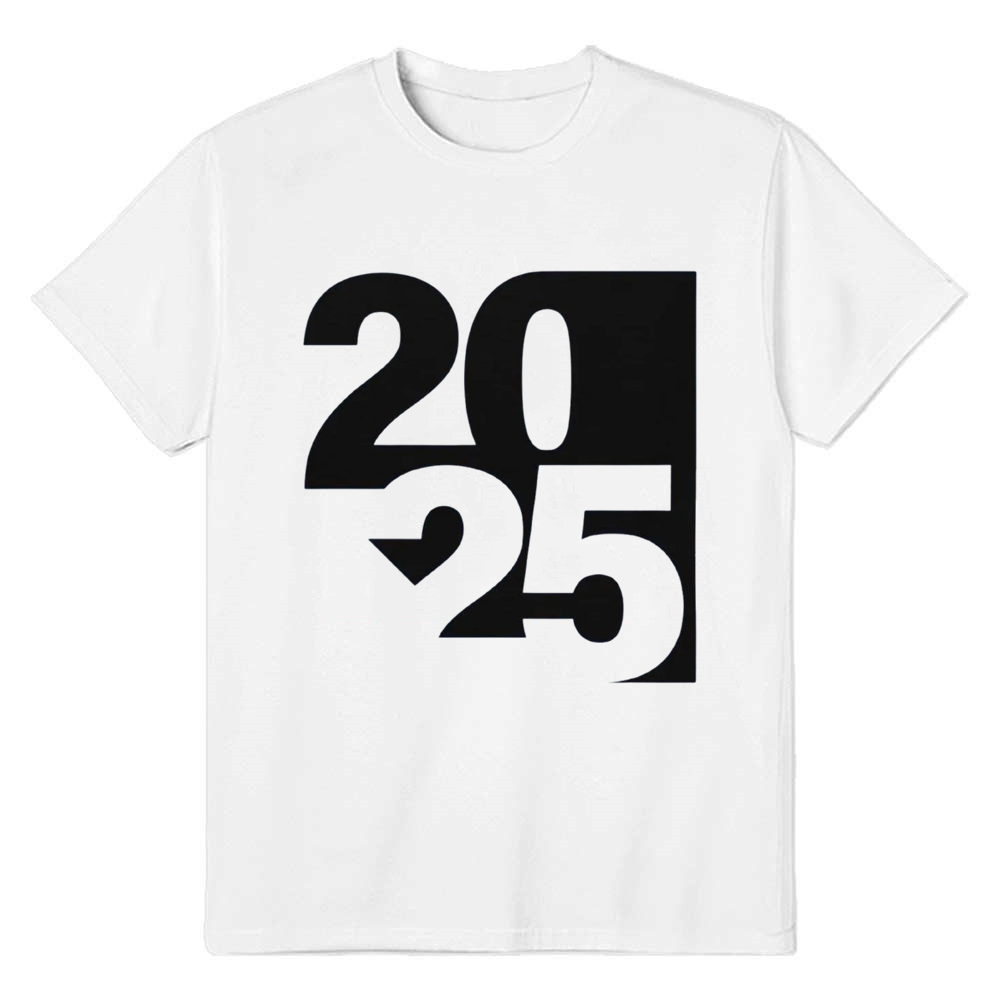 Adult Unisex 2025 Typography Graphic Design New Year White Festival T-shirt