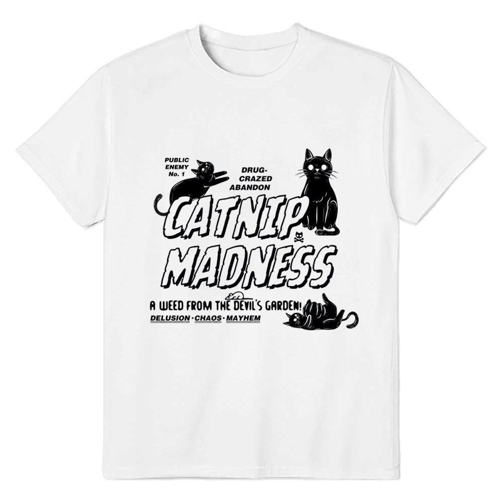 Adult Unisex Catnip Madness Cat Pet Lover White T-shirt
