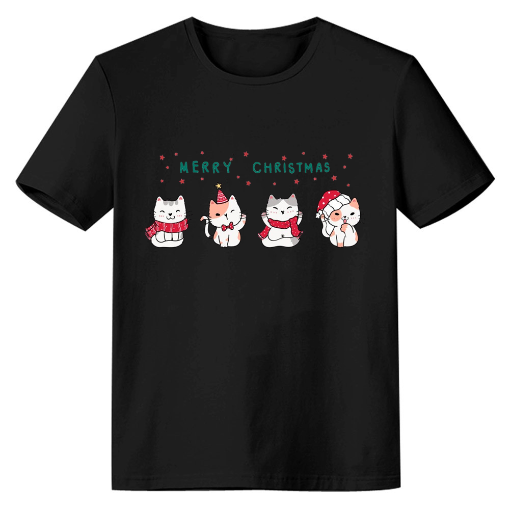 Adult Unisex Cat Black Christmas Festival T-shirt