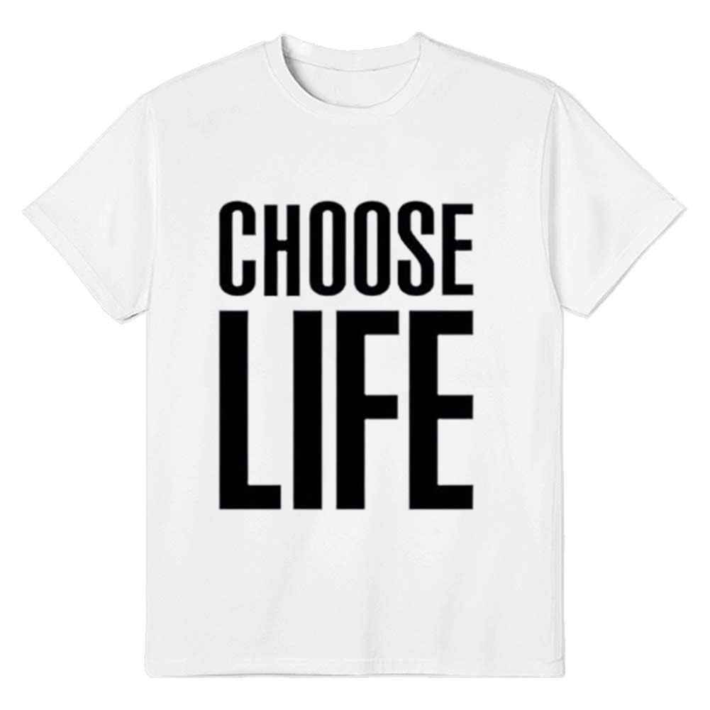 Adult Choose Life Letter Slogan Unisex White T-shirt Costume