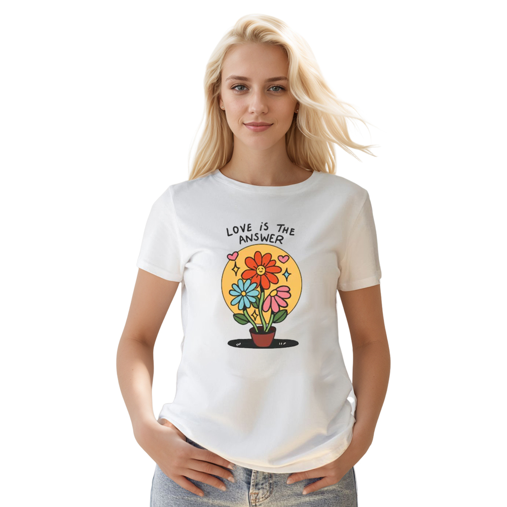 Adult Unisex Love Is The Answer Flower Pride Month White T-shirt Costume