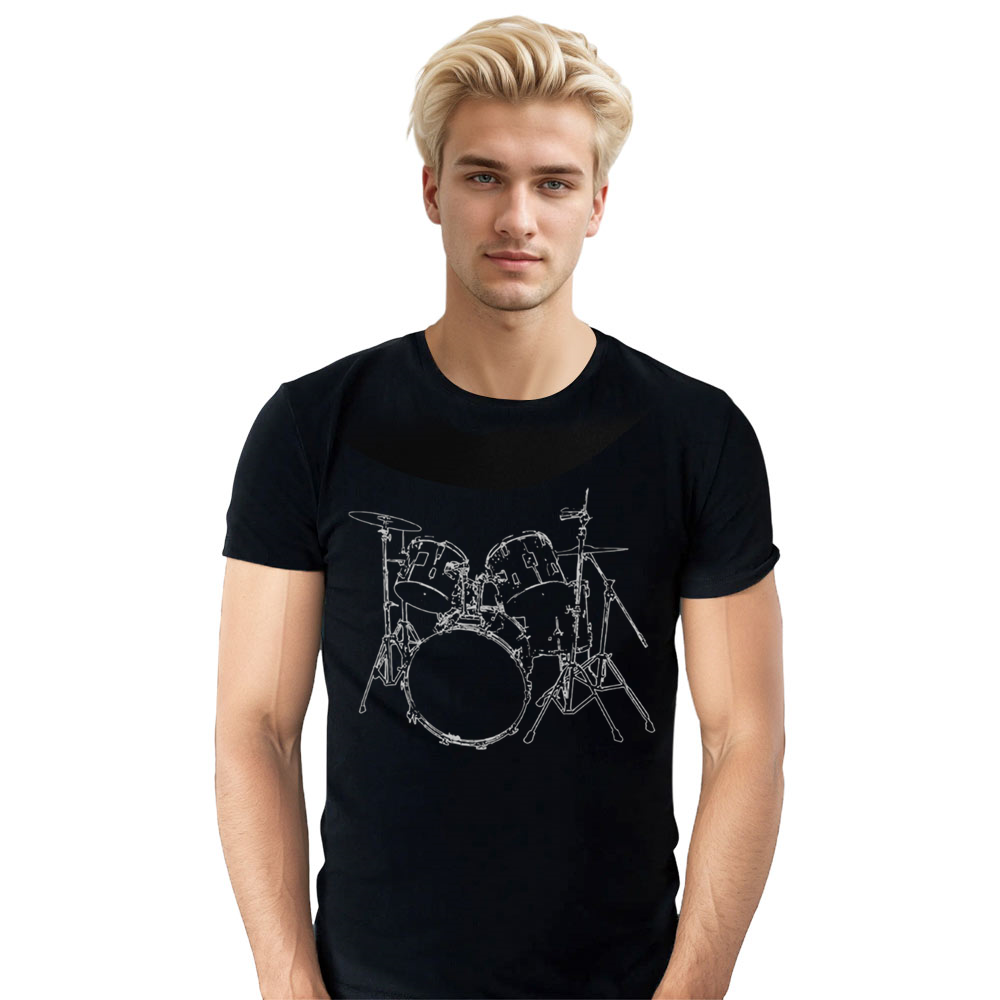 Adult Unisex Drums Artistic Design Music Festival Black T-shirt Costume