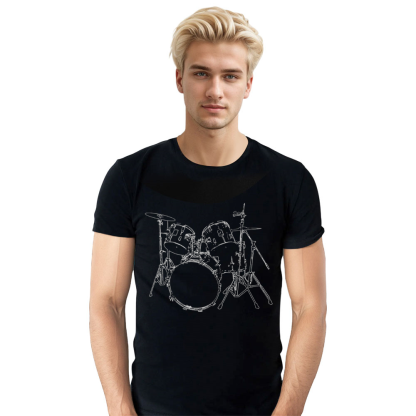 Adult Unisex Drums Artistic Design Music Festival Black T-shirt Costume