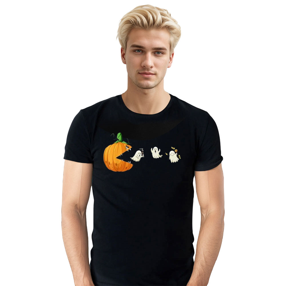 Adult Unisex Funny Halloween Scary Pumpkin Ghosts Halloween Black T-shirt Costume