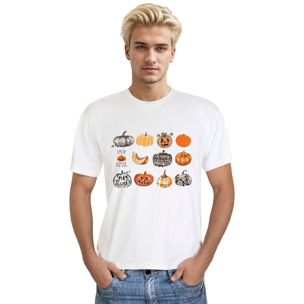Adult Unisex Halloween Fall Harvest Pumpkins White T-shirt Costume