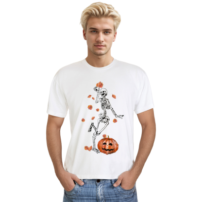 Adult Unisex Halloween Pumpkin Skull White T-shirt Costume