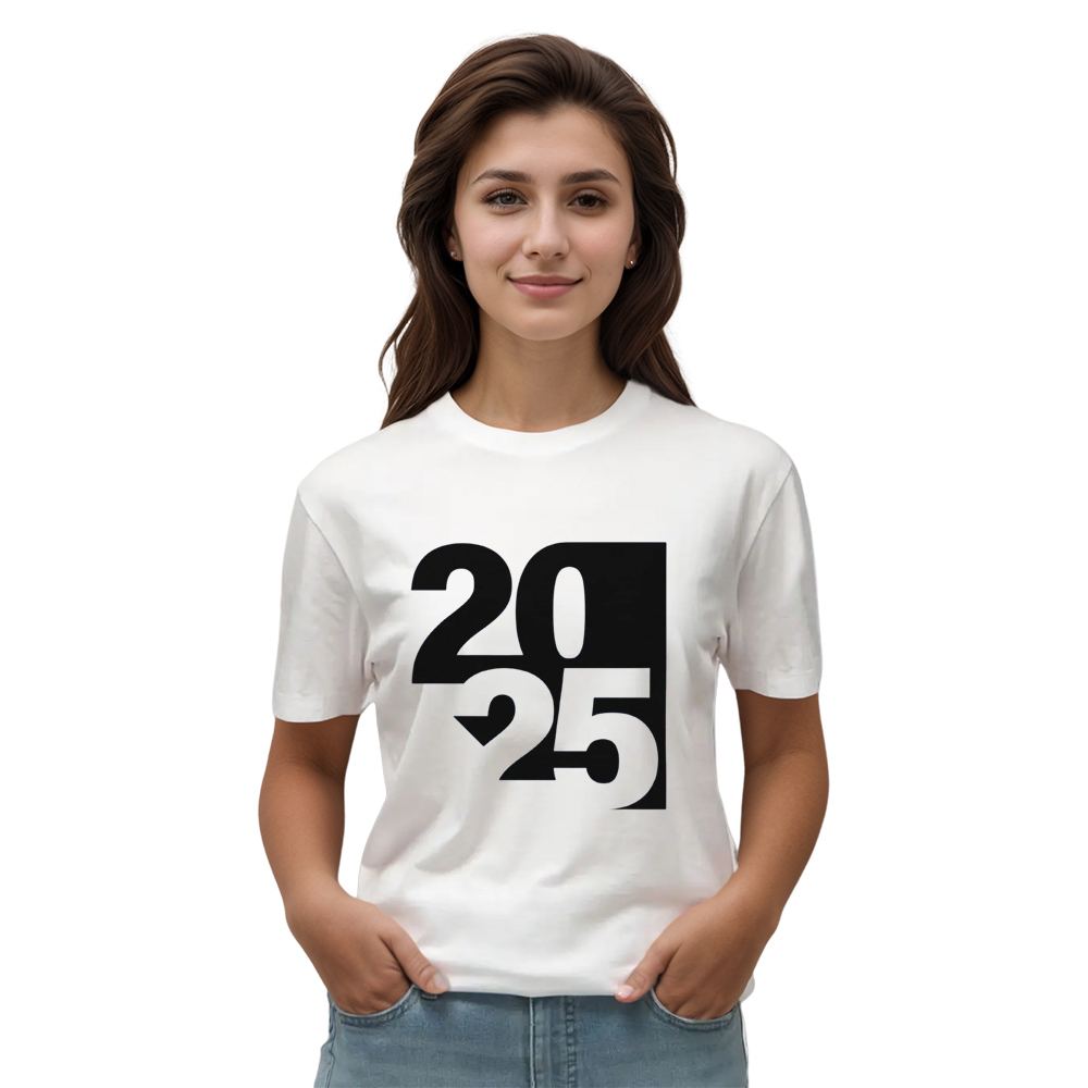 Adult Unisex 2025 Typography Graphic Design New Year White Festival T-shirt