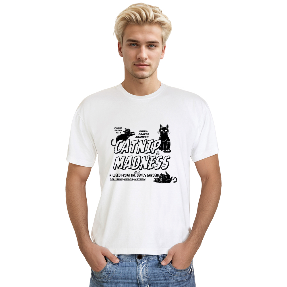 Adult Unisex Catnip Madness Cat Pet Lover White T-shirt
