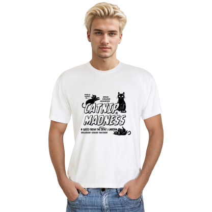 Adult Unisex Catnip Madness Cat Pet Lover White T-shirt