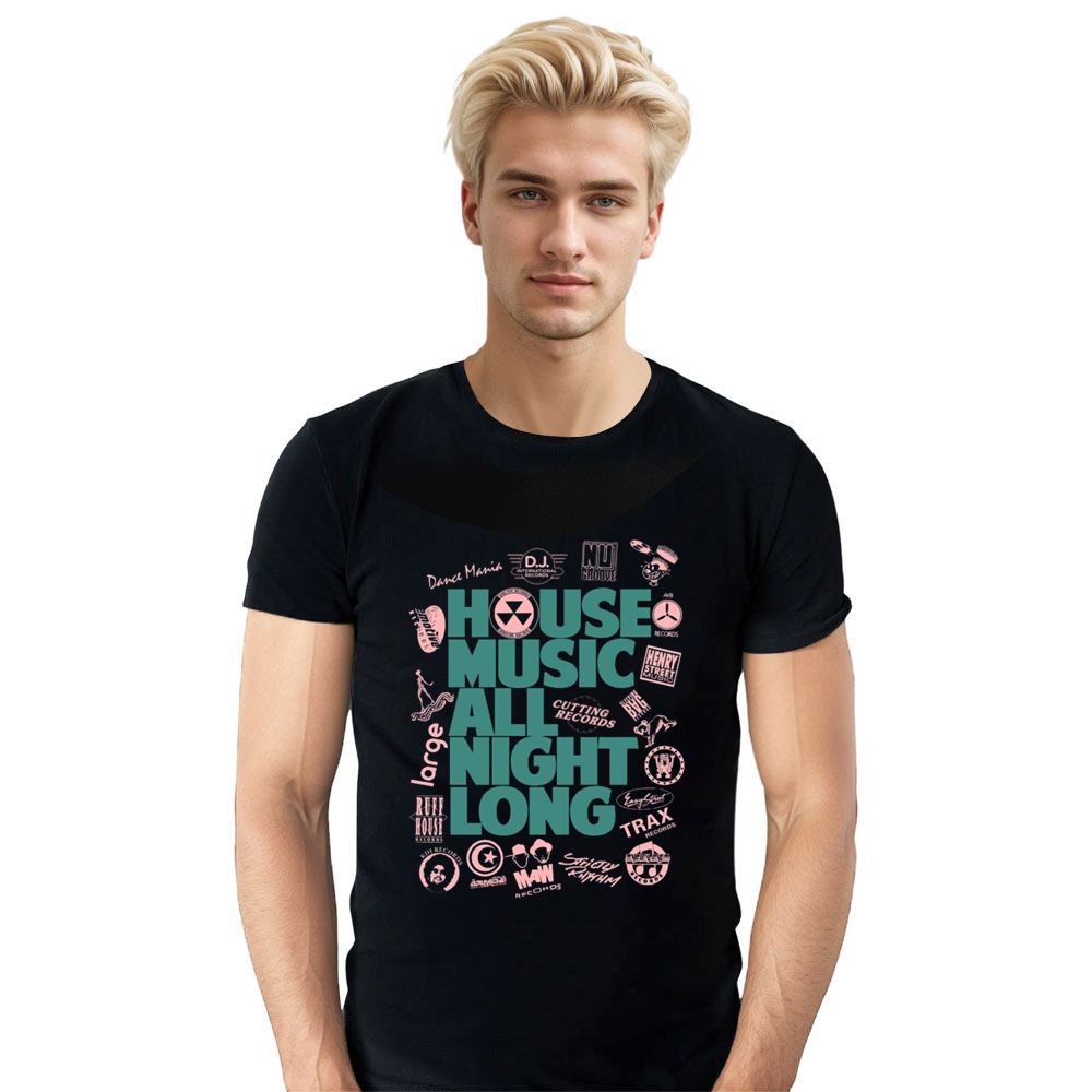 Adult Unisex House Music Retro Music Lover Black T-shirt