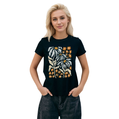 Adult Unisex Flower Graphic Nature Lover Black T-shirt Costume