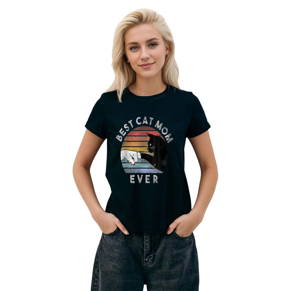 Adult Women Best Cat Mom Ever Pet Lover Black T-shirt Costume