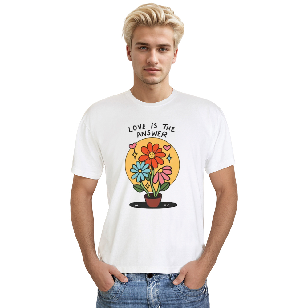 Adult Unisex Love Is The Answer Flower Pride Month White T-shirt Costume