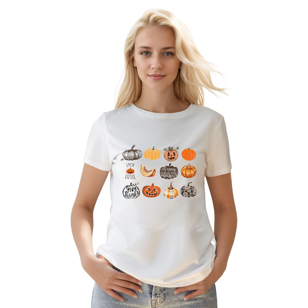 Adult Unisex Halloween Fall Harvest Pumpkins White T-shirt Costume