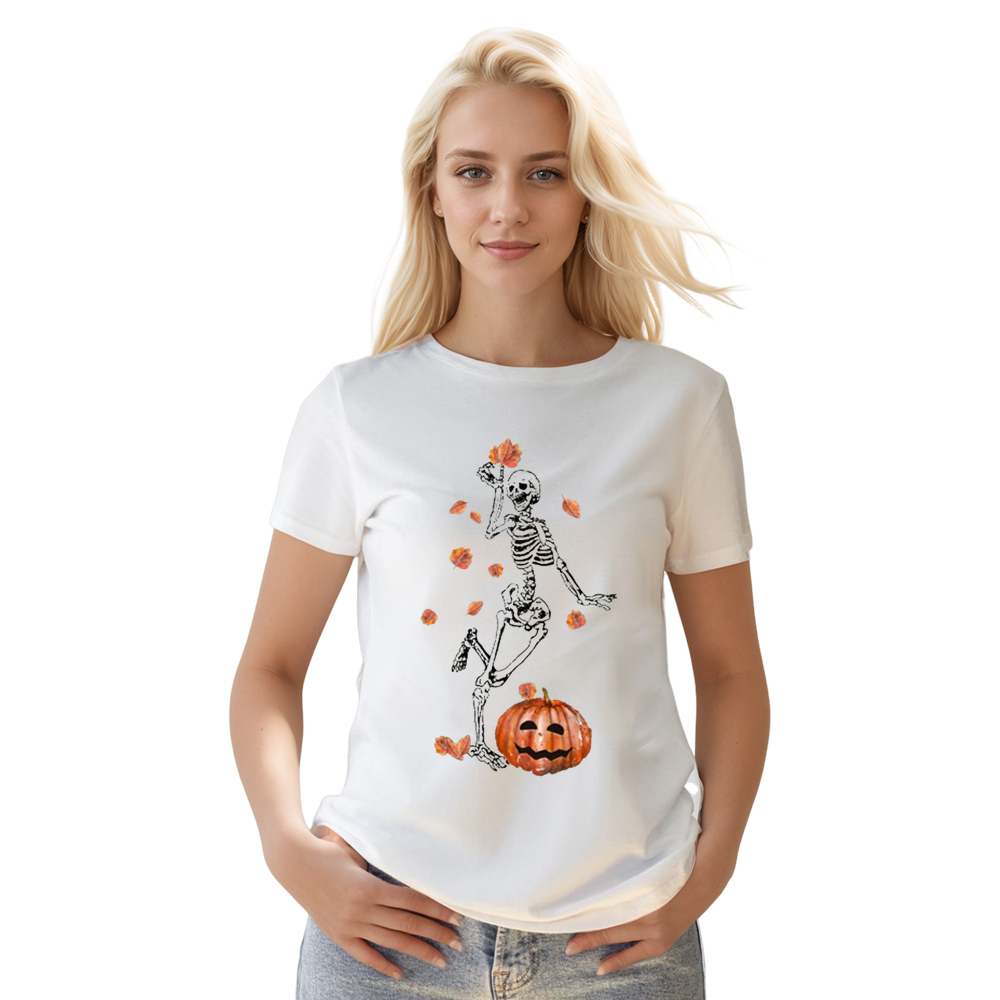 Adult Unisex Halloween Pumpkin Skull White T-shirt Costume