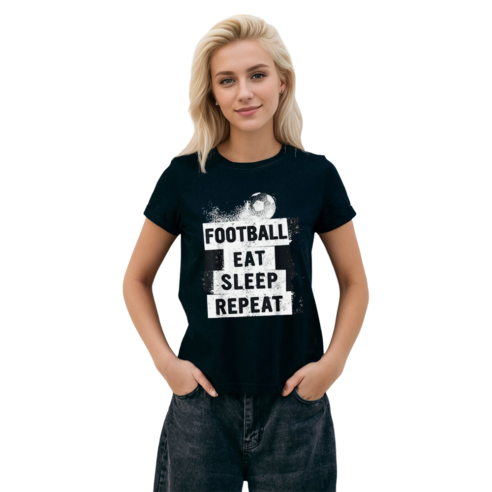 Adult Unisex Eat Sleep Football Funny Black T-shirt Costume
