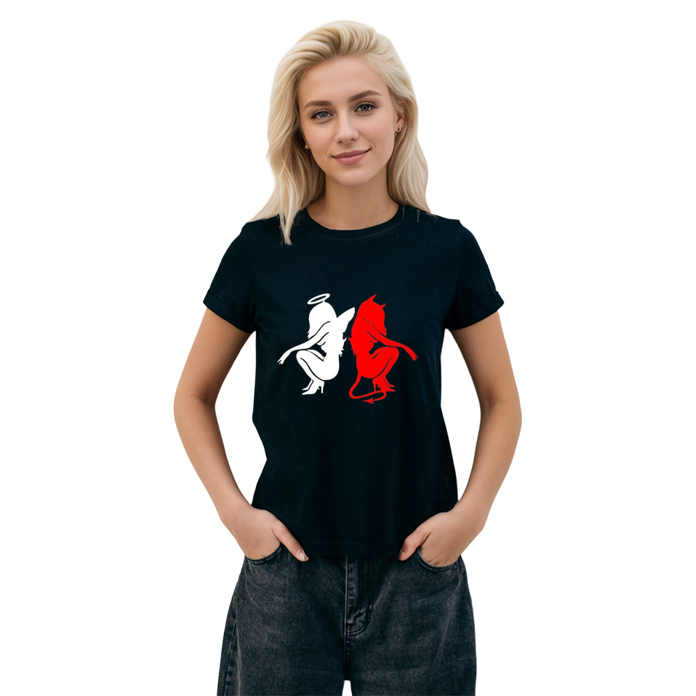 Adult Unisex Angel VS Devil Demon Halloween Black T-shirt Costume