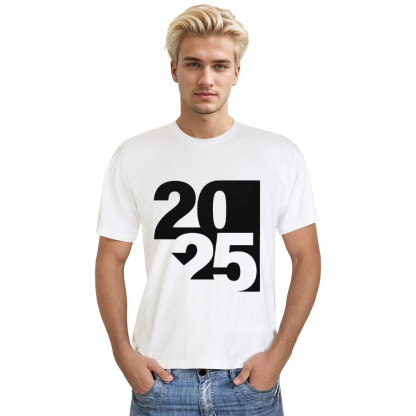 Adult Unisex 2025 Typography Graphic Design New Year White Festival T-shirt