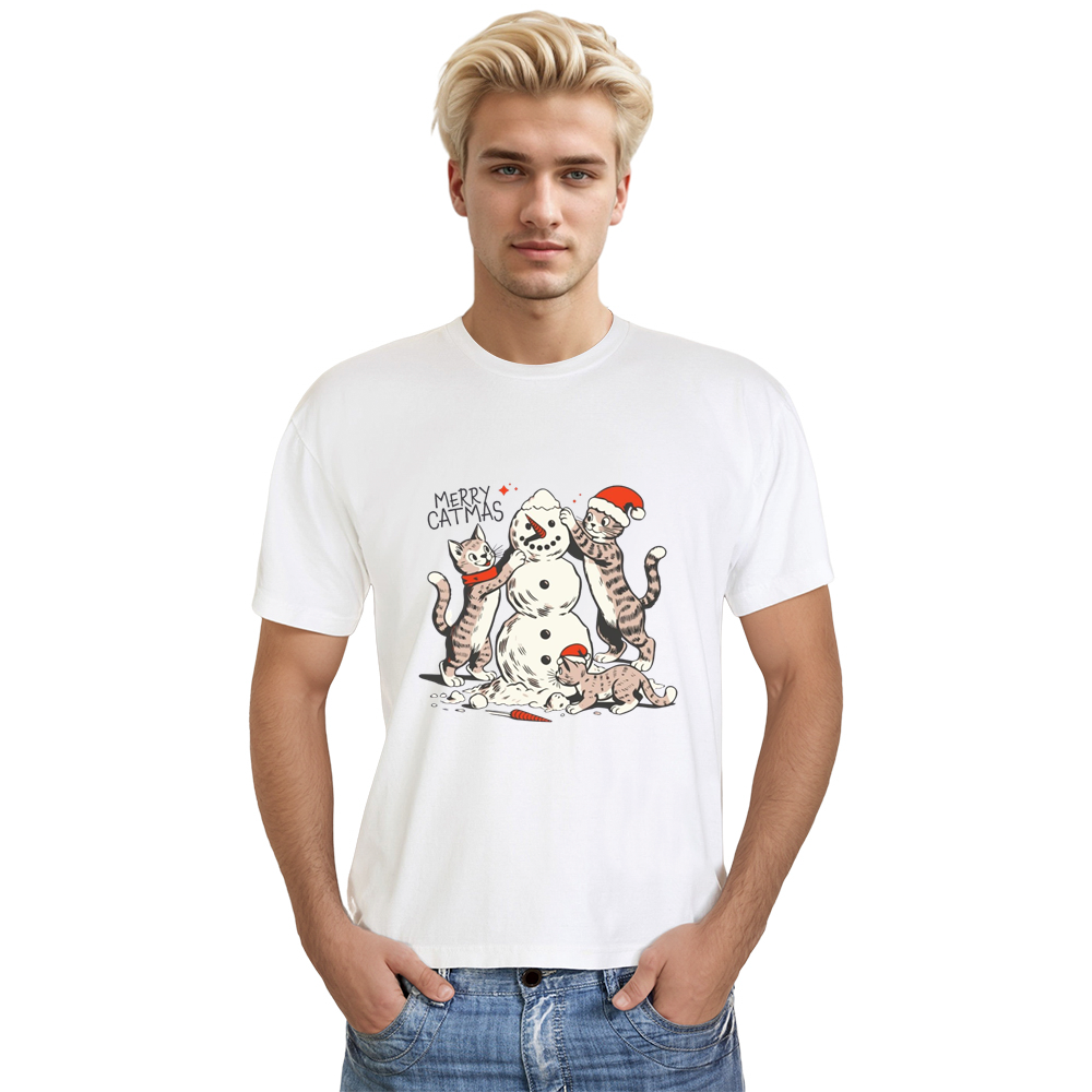 Adult Unisex Christmas Cats Tshirt Pet Lover White T-shirt