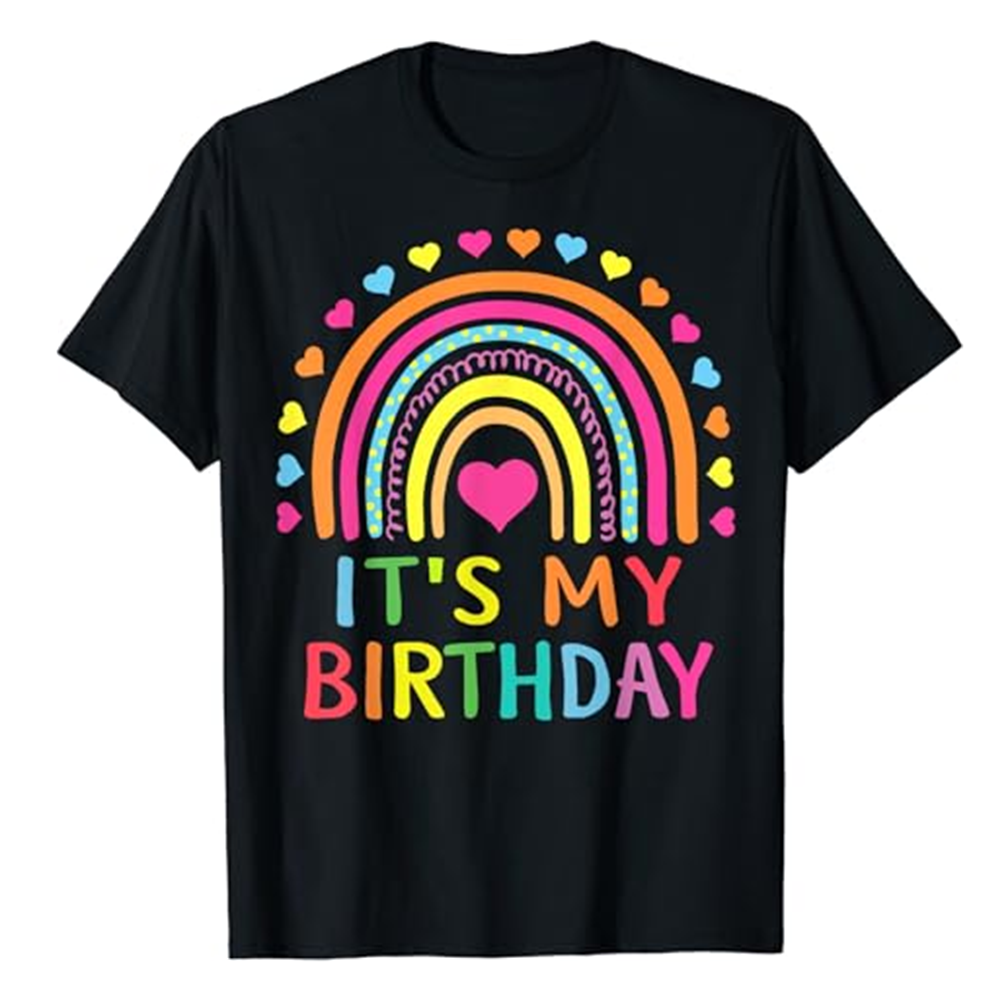 Adult It's My Birthday Rainbow Birthday Party Black Short Sleeve T-shirt Outfits Top Costume