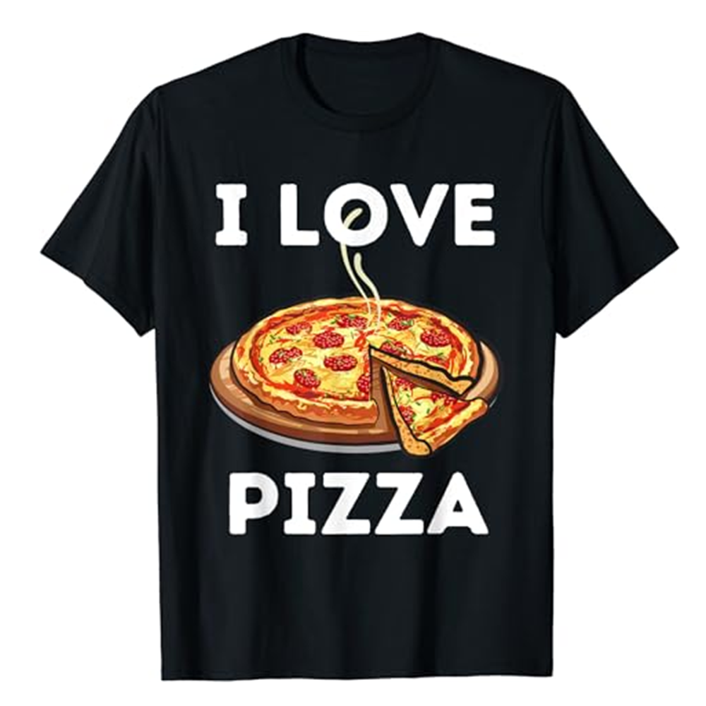 Adult Unisex I Love Pizza Food Lover Black Short Sleeve T-shirt Costume