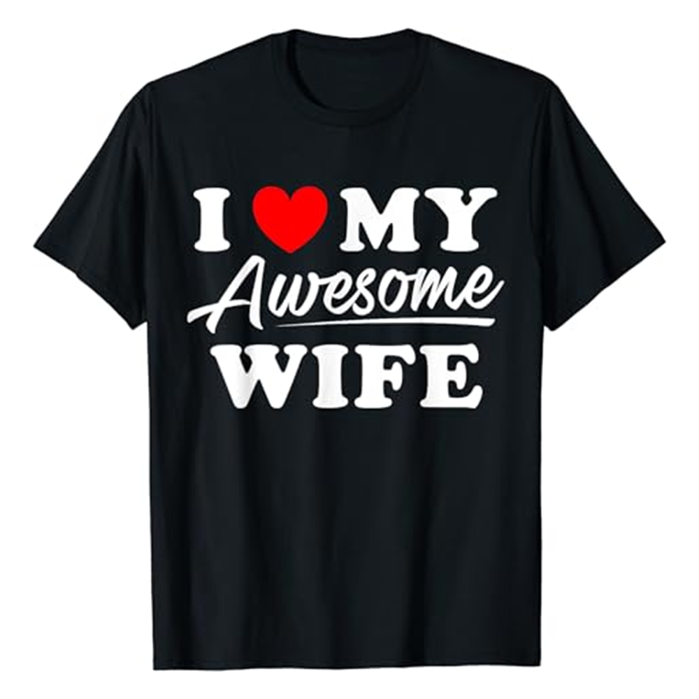 Adult Unisex Letter I Love My Awesome Wife Valentine's Day Heart Black T-shirt Costume