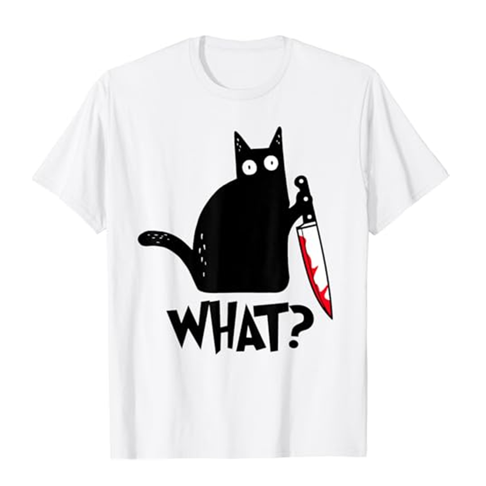 Adult Unisex Cat What Funny White Short Sleeve T-shirt Outfits Top Costume