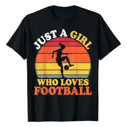 Adult Unisex Football Player Vintage A Girl Loves Football Black T-shirt Costume