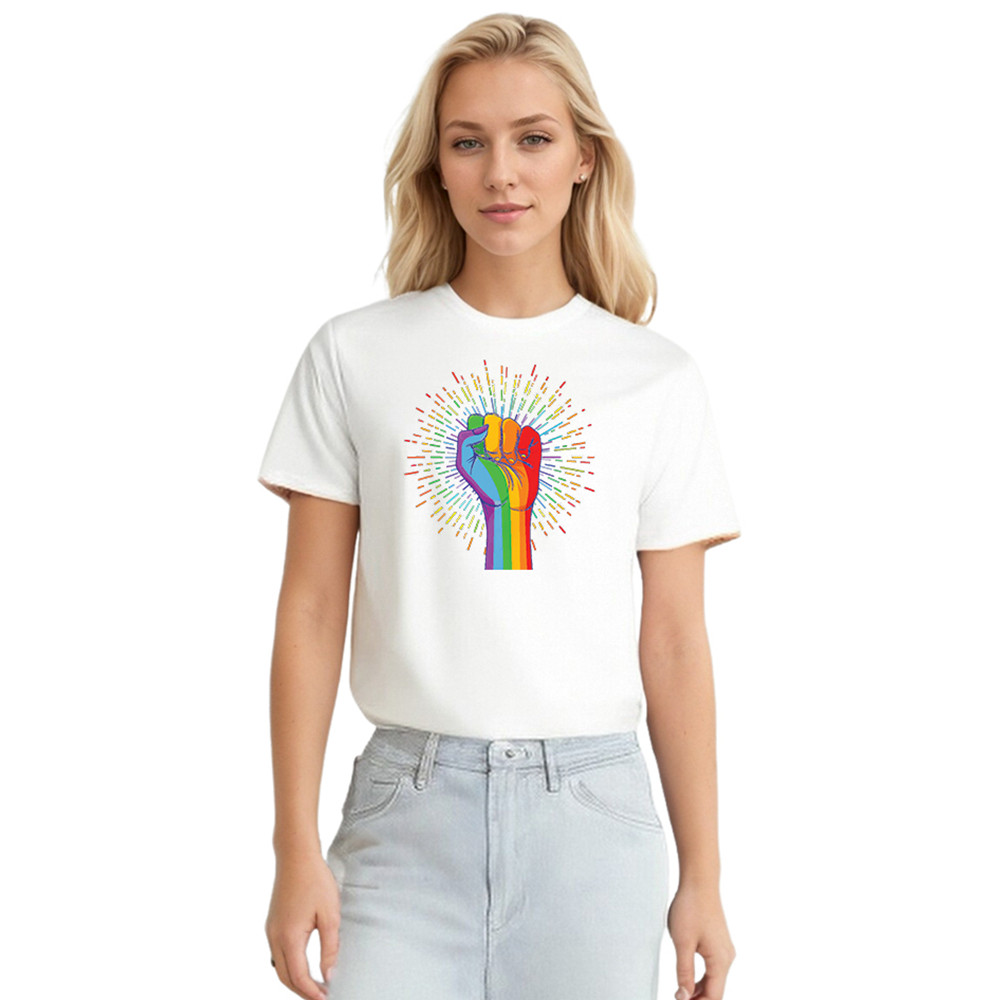 Adult Unisex Pride Month LGBT Rainbow Victory Handshake White T-shirt Costume