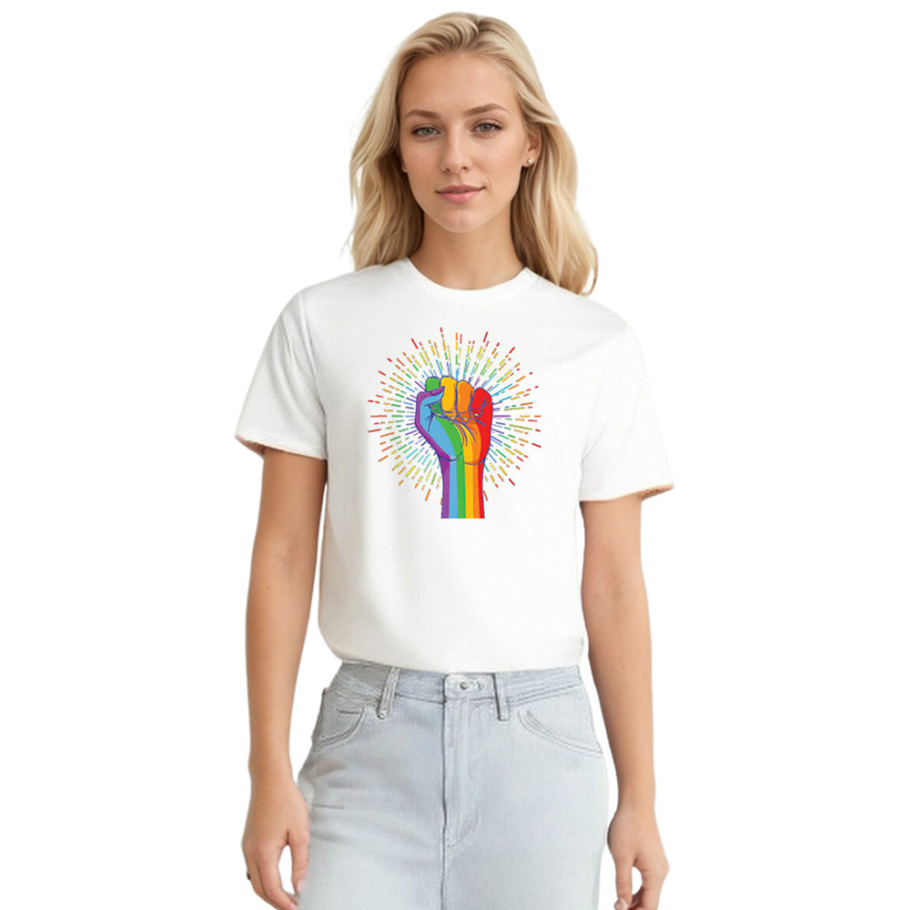 Adult Unisex Pride Month LGBT Rainbow Victory Handshake White T-shirt Costume