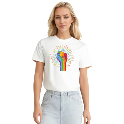 Adult Unisex Pride Month LGBT Rainbow Victory Handshake White T-shirt Costume