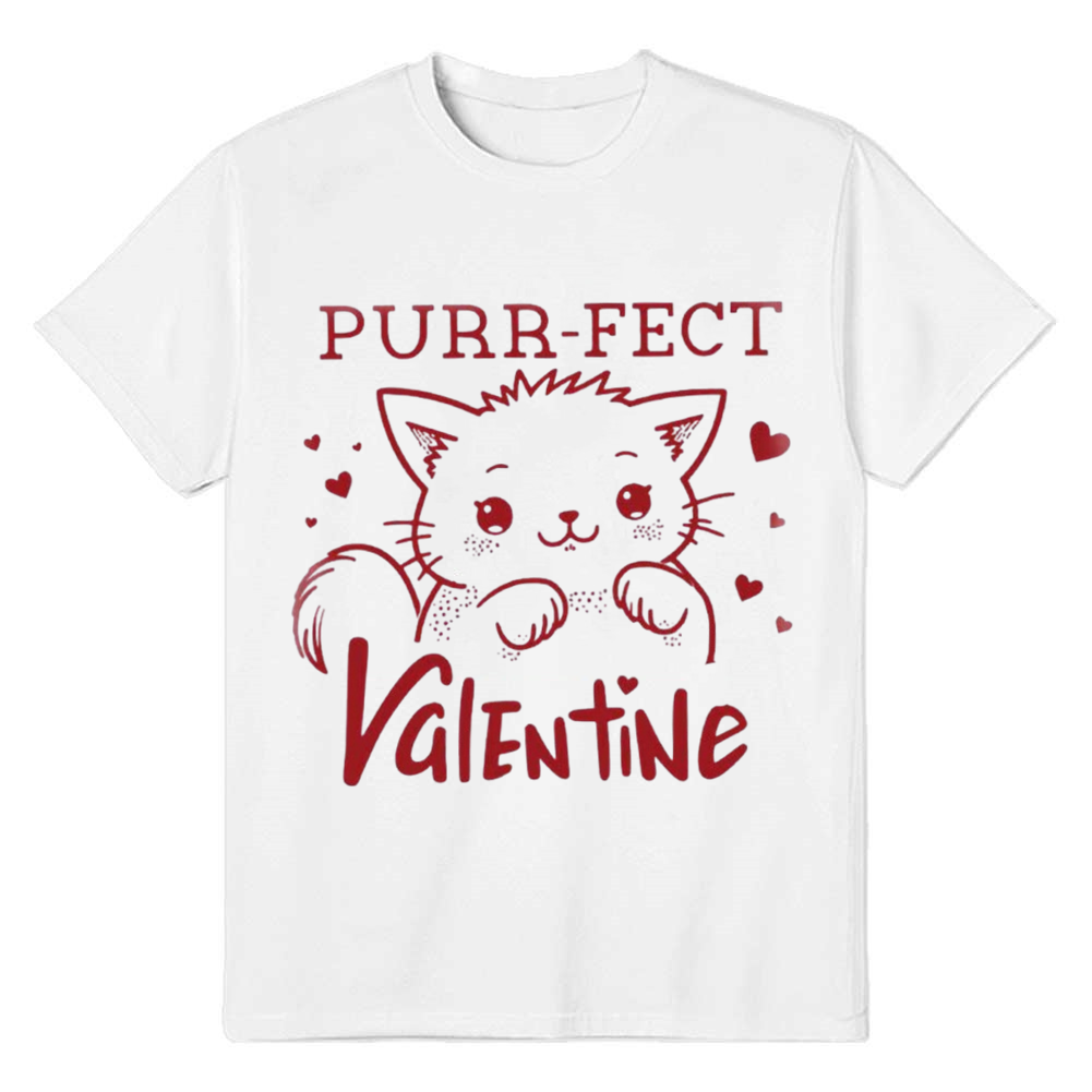 Cute Cat Valentine Adult Unisex White T-shirt