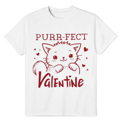 Cute Cat Valentine Adult Unisex White T-shirt