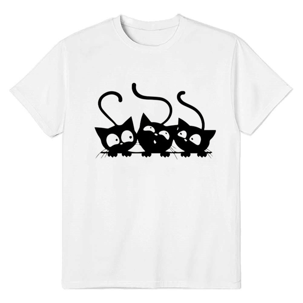 Adult Unisex Three Cat Face Pet Lover White T-shirt Costume