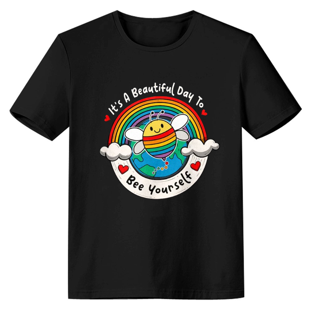 Adult Unisex Rainbow Bee Yourself Pride Month Black T-shirt Costume
