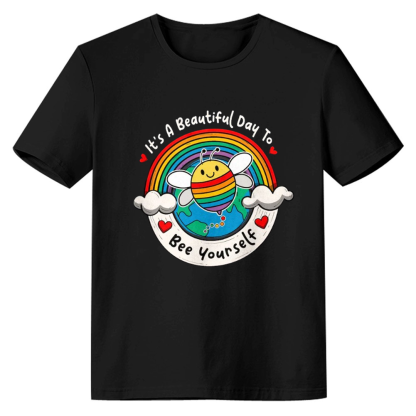 Adult Unisex Rainbow Bee Yourself Pride Month Black T-shirt Costume