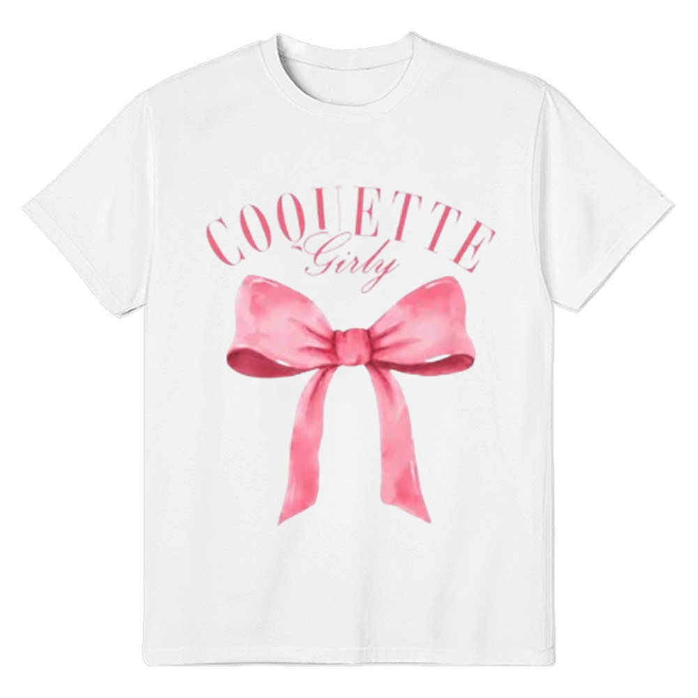 Adult Woman Summer Cute Bow Y2K Girl White T-shirt Costume
