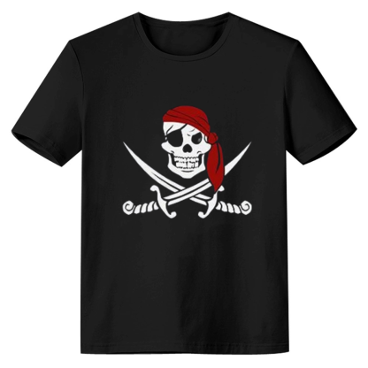 Adult Unisex Horror Pirate Skull Halloween Black T-shirt Costume