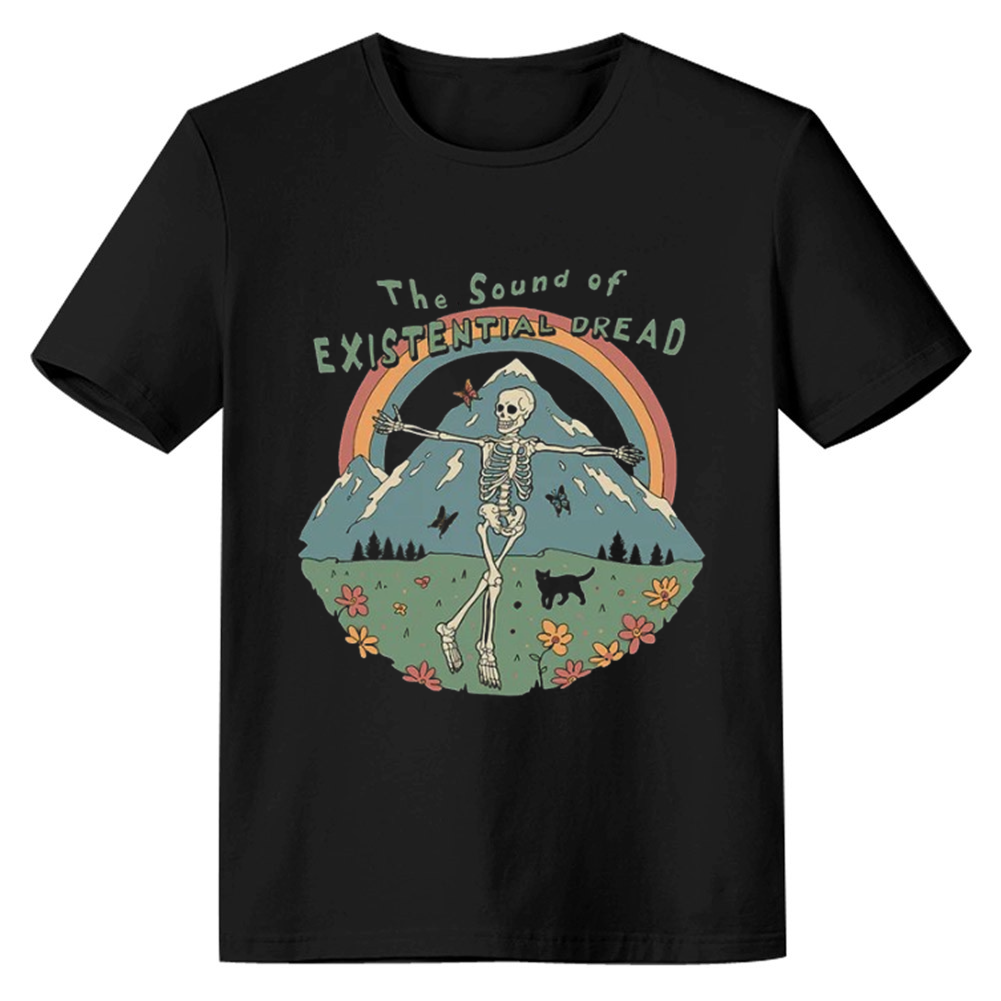 Adult Unisex The Sound Of Existential Dread Horror Skull Halloween Black T-shirt Costume