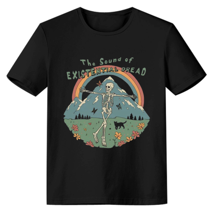 Adult Unisex The Sound Of Existential Dread Horror Skull Halloween Black T-shirt Costume