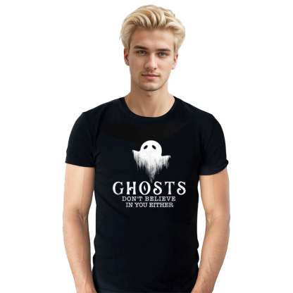 Adult Unisex Ghosts Don't Believe In You Either Halloween Black T-shirt Costume