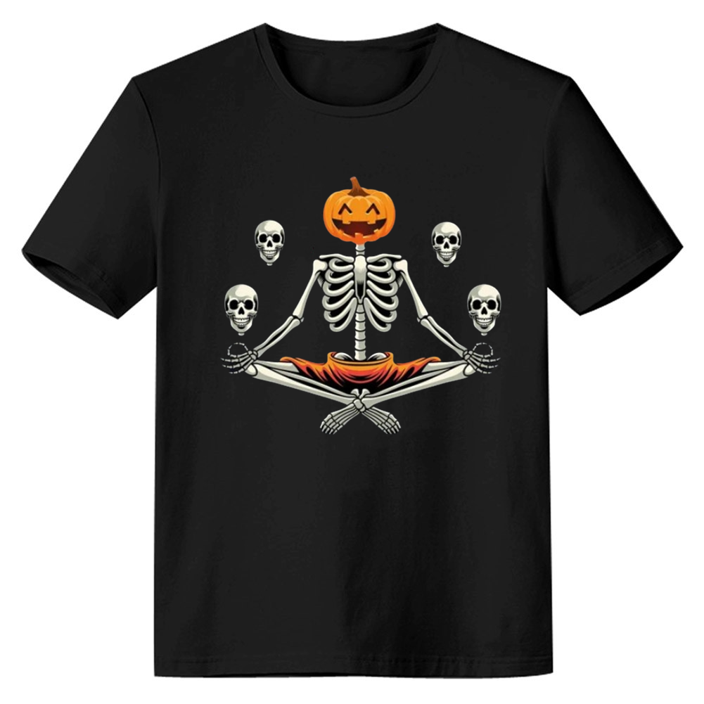 Adult Unisex Halloween Pumpkin Skull Black T-shirt Costume